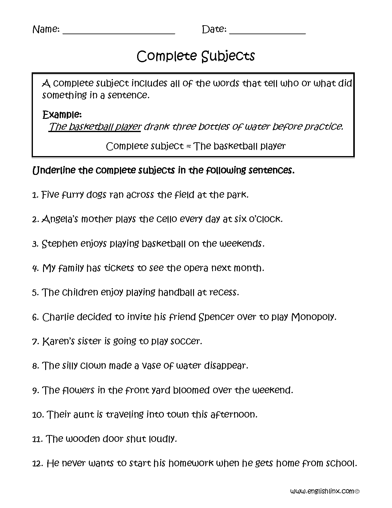 Subject And Predicate Worksheets Complete Subjects Worksheets Subject And Predicate Worksheets Complete Subjects Worksheets