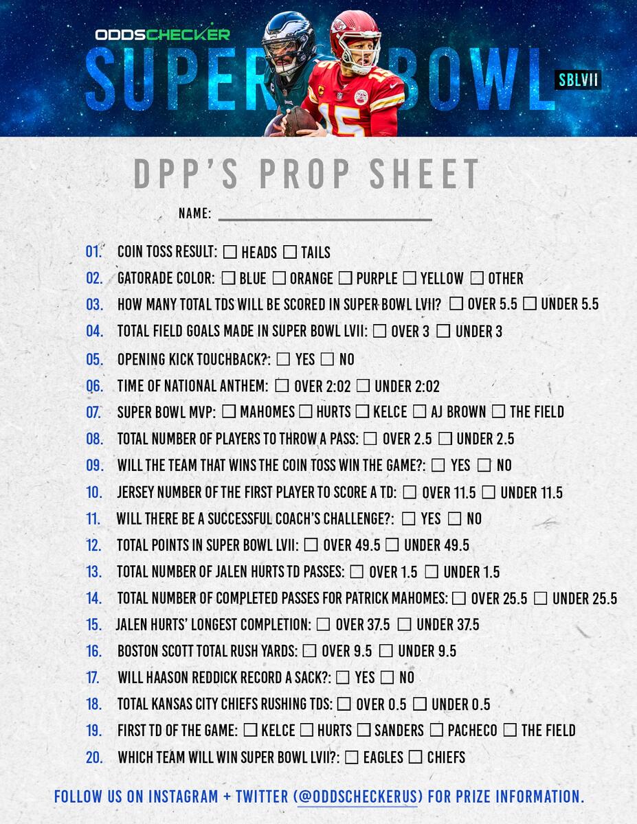 Super Bowl Prop Sheet The Best Printable Super Bowl Prop Sheet For Super Bowl 2023