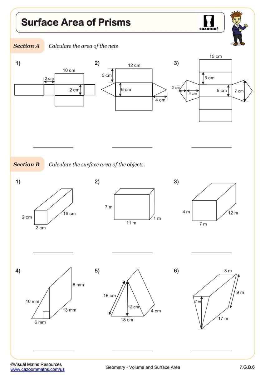 Surface Area Of Prisms Worksheet 7th Grade PDF Worksheets Cazoom Math