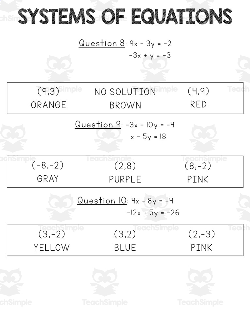 Systems Of Equations Color By Number Worksheet By Teach Simple Systems Of Equations Color By Number Worksheet By Teach Simple