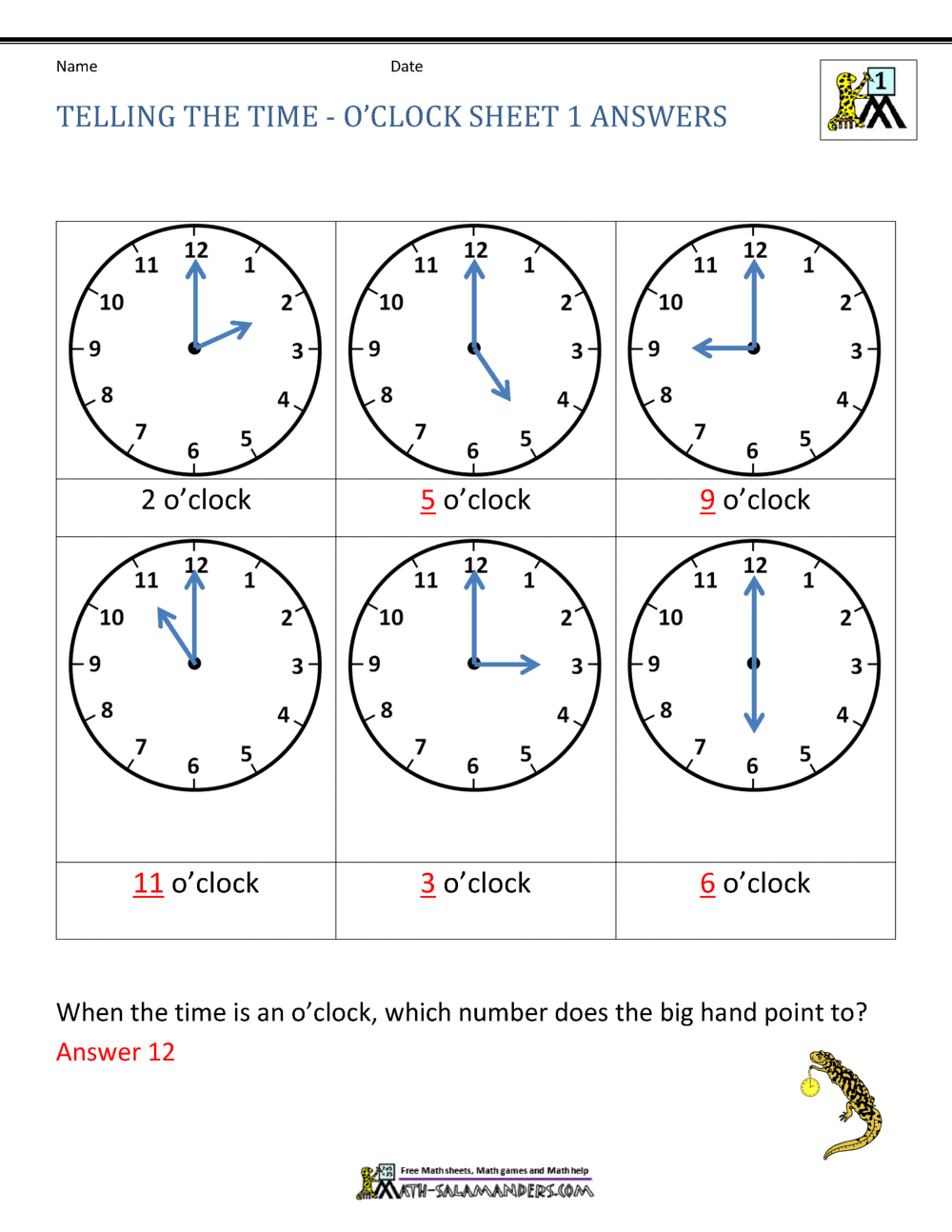 Telling Time Worksheets O Clock And Half Past