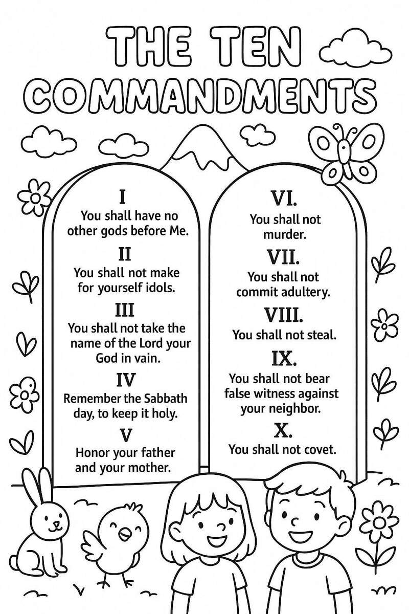 Ten Commandments Coloring Page Christian Bible Printable For Kids Sunday School Activity Sheet Religious Learning Worksheet Etsy Israel 17 10 Commandments Blank Worksheet