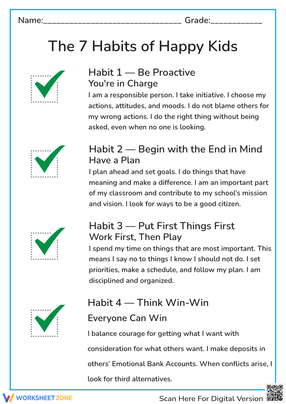 The 7 Habits Of Happy Kids Worksheet