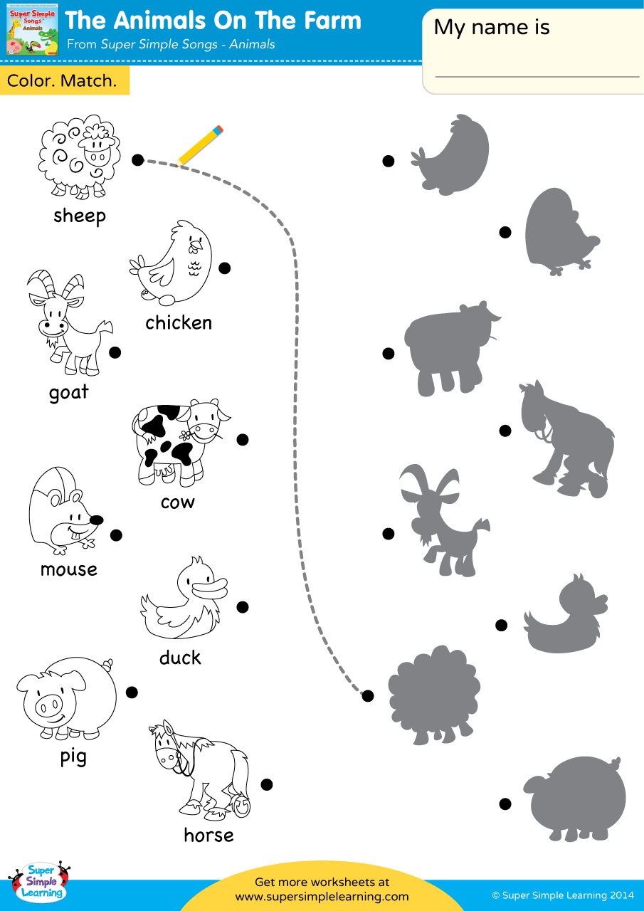 The Animals On The Farm Worksheet Color Match Super Simple Preschool Kindergarten Animal Worksheets Made By Teachers