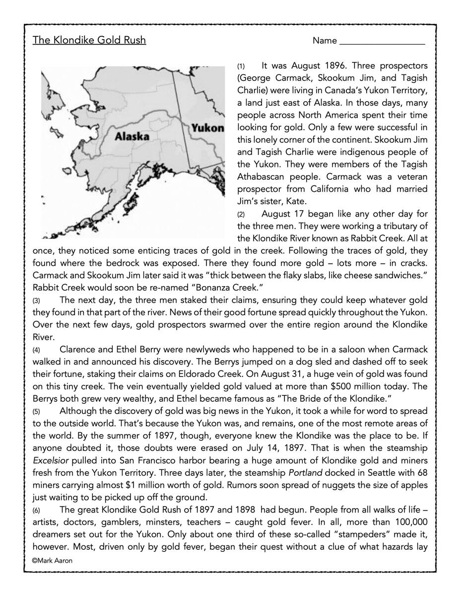 The Klondike Gold Rush Reading Passage And Assessment Classful The Klondike Gold Rush Reading Passage And Assessment Classful
