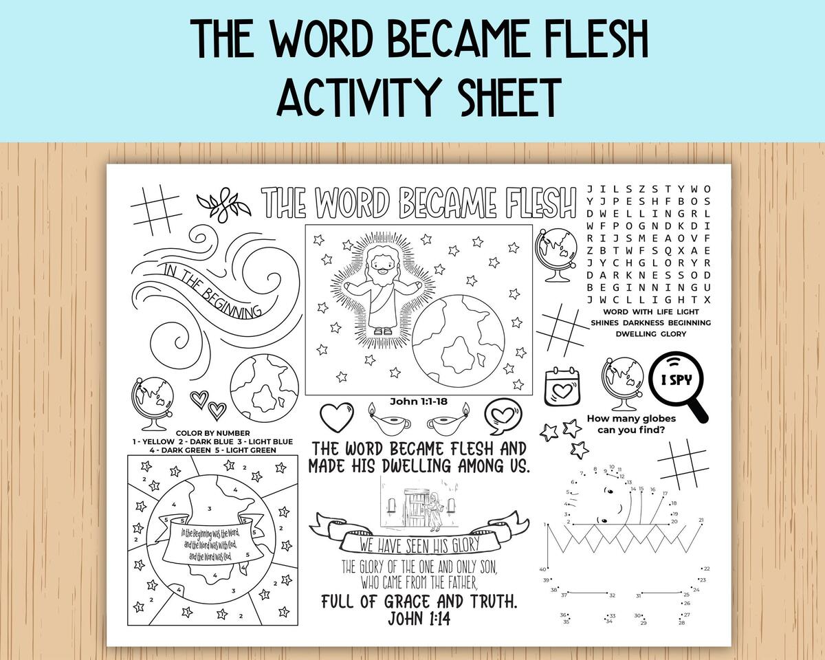 The Word Became Flesh Activity Sheet Children S Church Bible Activity Placemat For Sunday School Bible Class And Homeschool Etsy