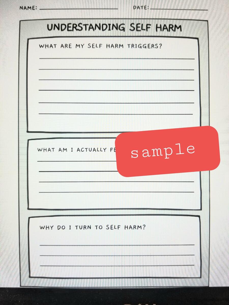 Therapist Counselor WORKSHEETS self Harm Teens Mental Health Counseling Tool For Teen Clients Etsy