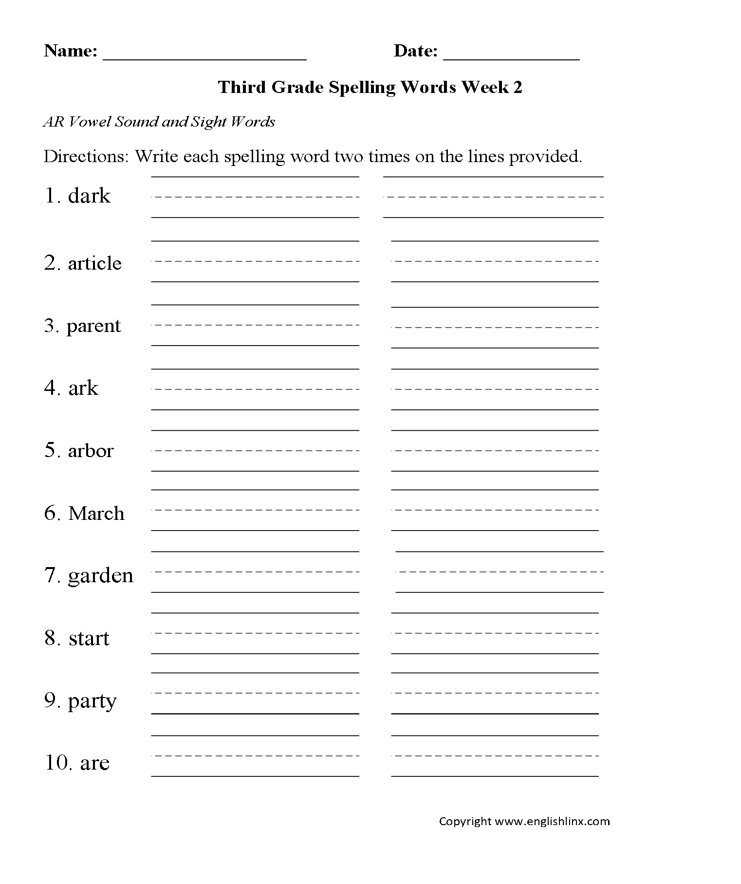 Free And Customizable Spelling Templates