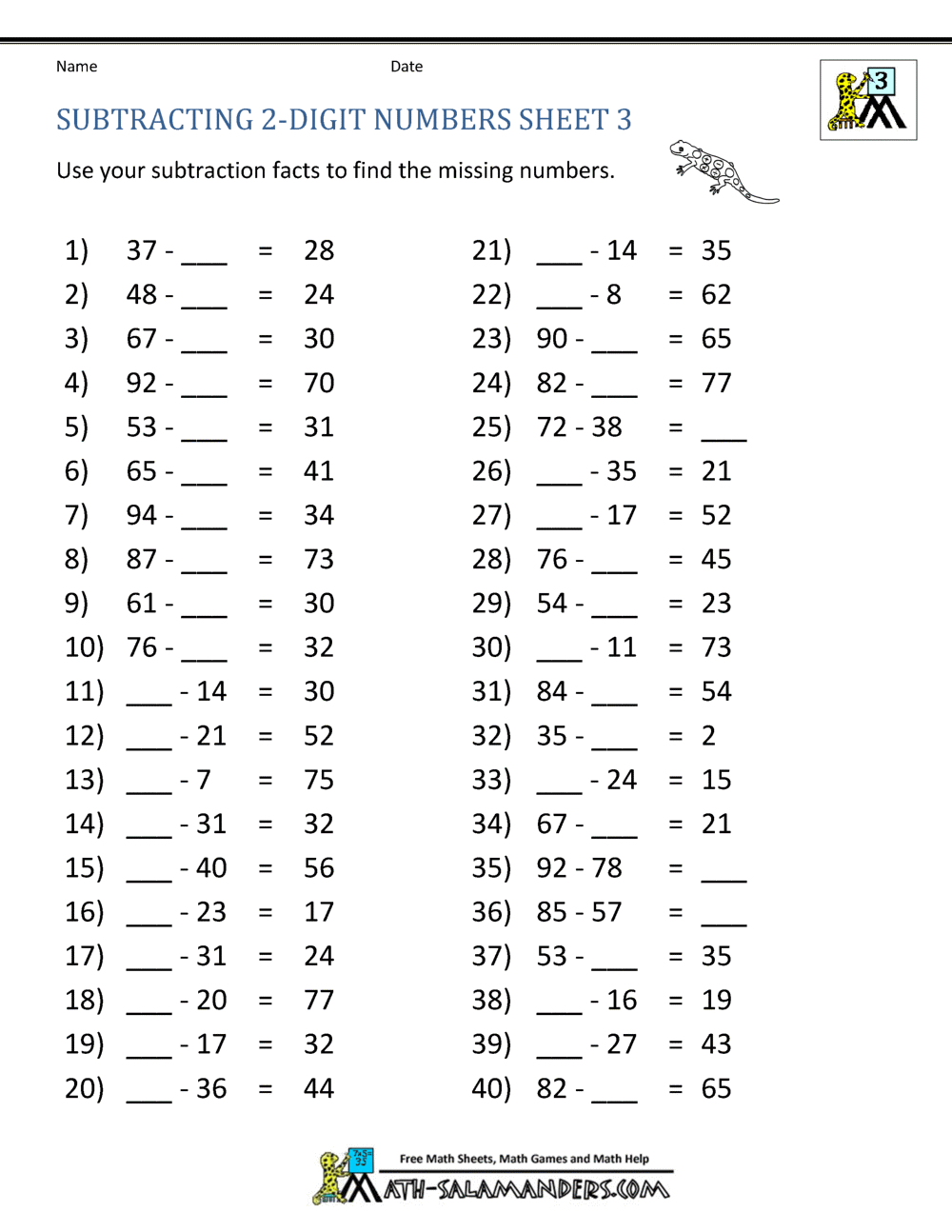 Third Grade Subtraction Worksheets Third Grade Subtraction Worksheets
