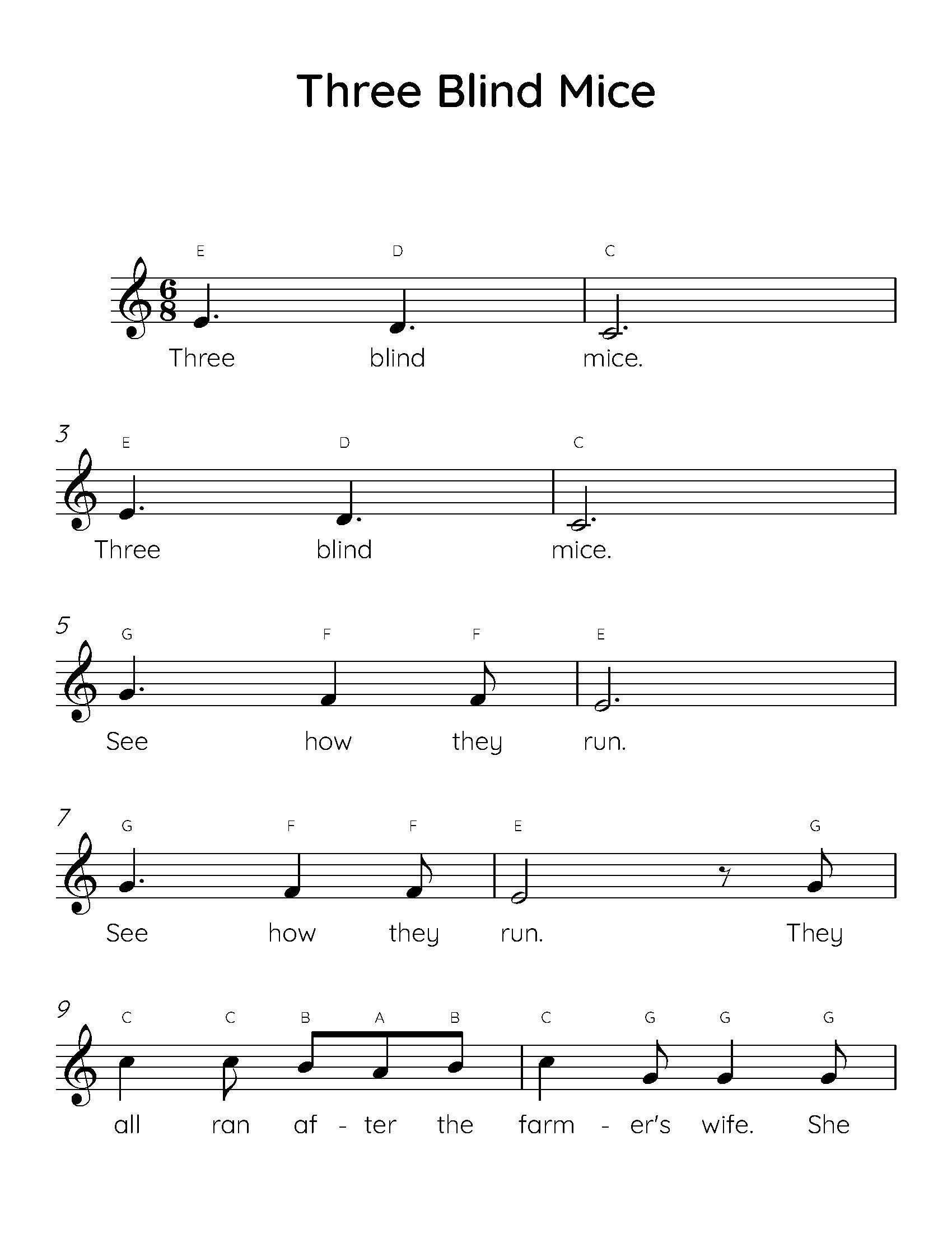 Three Blind Mice Easy Piano Sheet Music Digital Download Kids Beginner Songs PDF Etsy Ireland