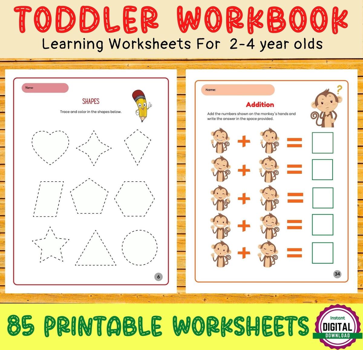 TODDLER WORKBOOK 85 Printable Worksheets Kids Activities Preschool Learning Alphabet Shapes Tracing Numbers Colors 2 4 Year Old Etsy Preschool Worksheets Superstar Worksheets