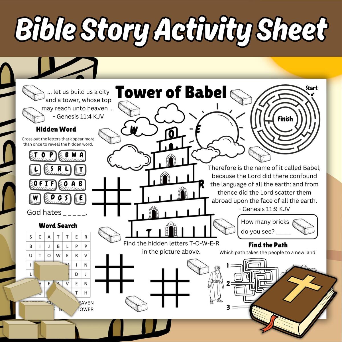 Tower Of Babel Activity Sheet Bible Story Coloring Activity Page Tower Of Babel Activity Placemat Tower Of Babel Bible Lesson Printable Etsy Norway
