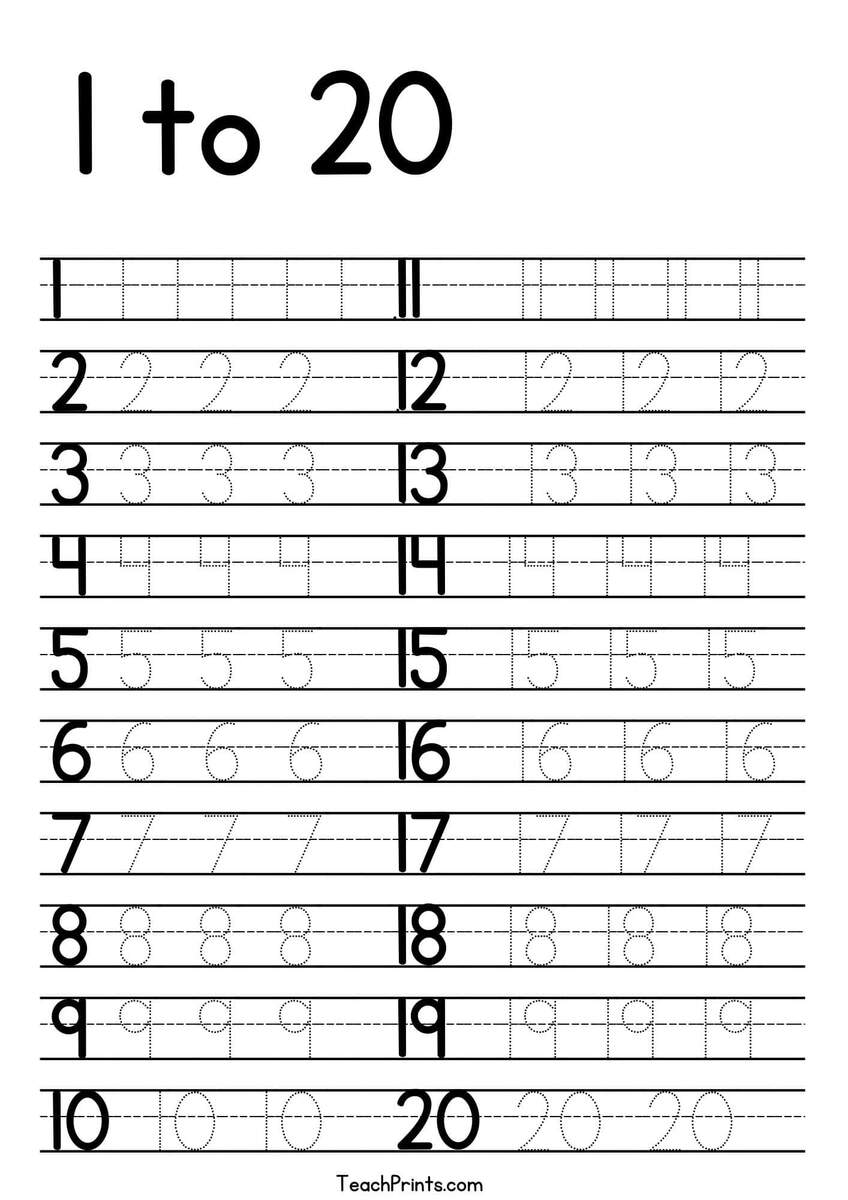 Number Tracing Worksheet 1 20 Preschool Kindergarten PDF File Etsy