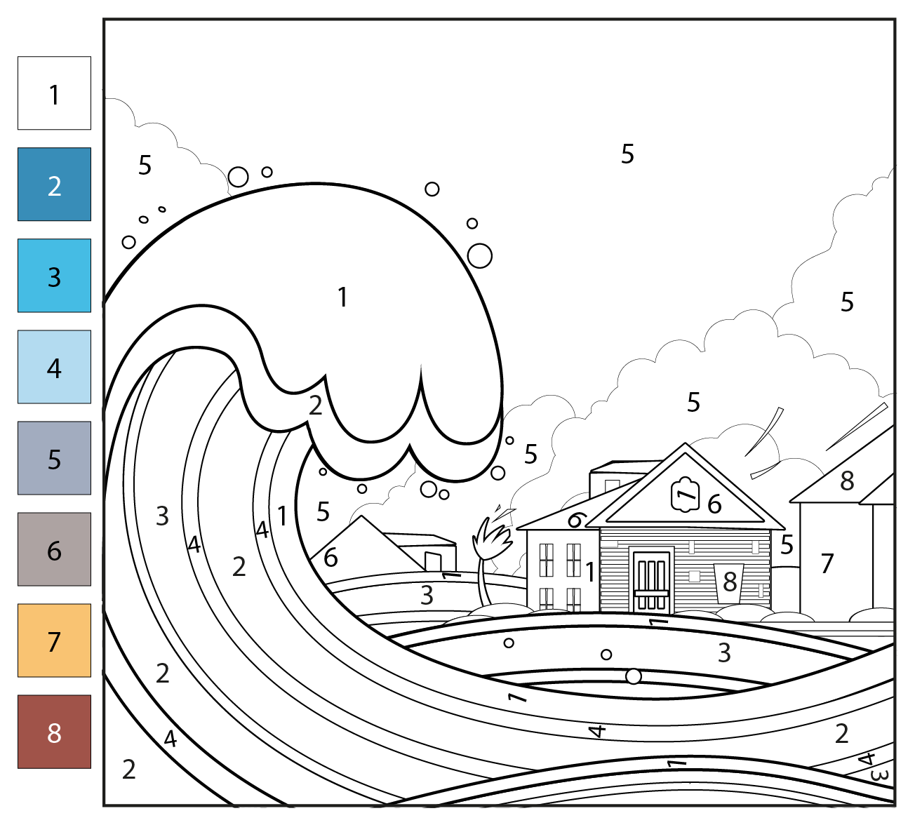 Tsunami Color By Number Coloring Page Free Printable