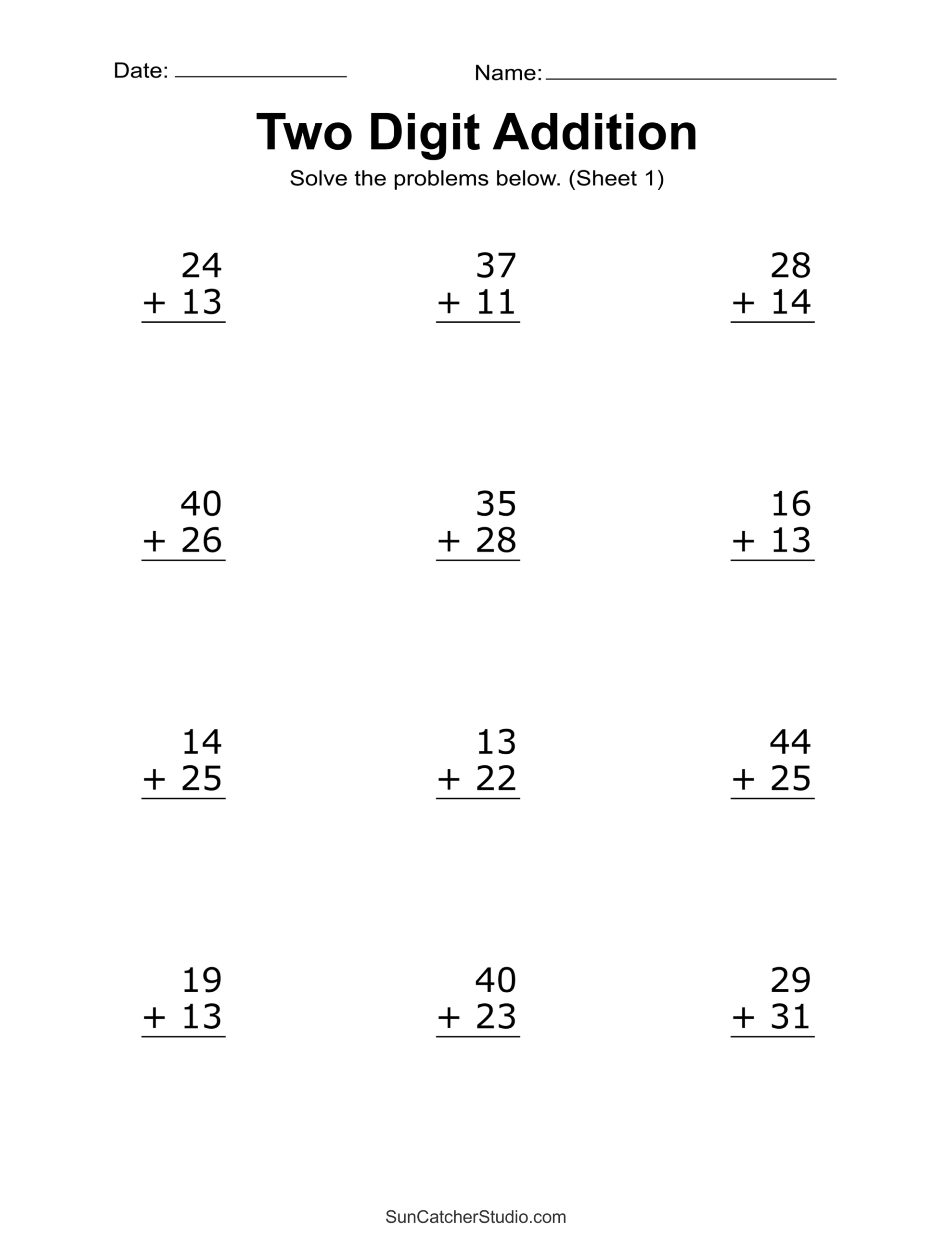 FREE Printable 2 Digit Addition Worksheets With Without Regrouping