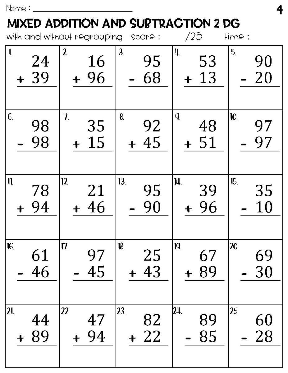 Two Digit Mixed Addition And Subtraction With And Without Regrouping Worksheets Etsy Norway