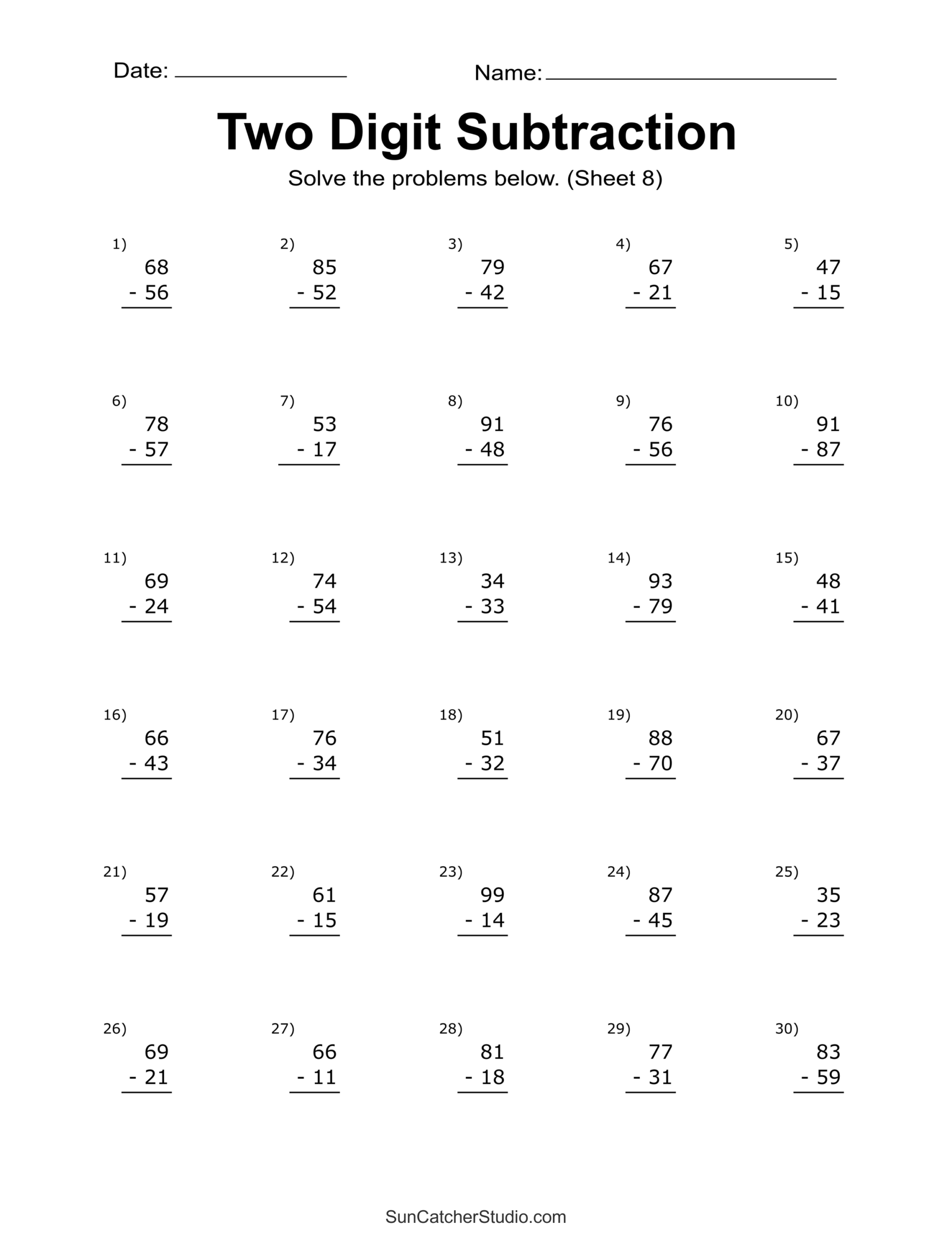Two Digit Subtraction Worksheets Printable Math Drills Free Printables Lettering SVG Files Tools Apps