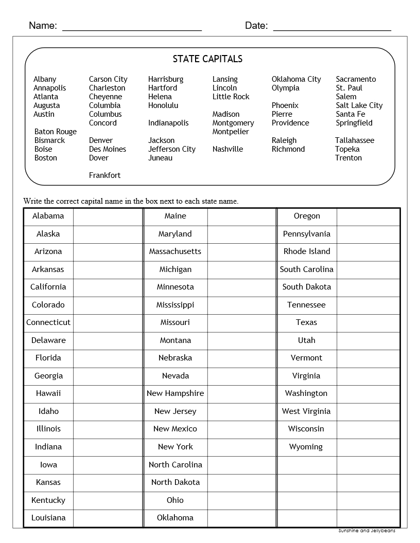 U S States Capitals Worksheets Test Sheets Maps U S Geography Made By Teachers
