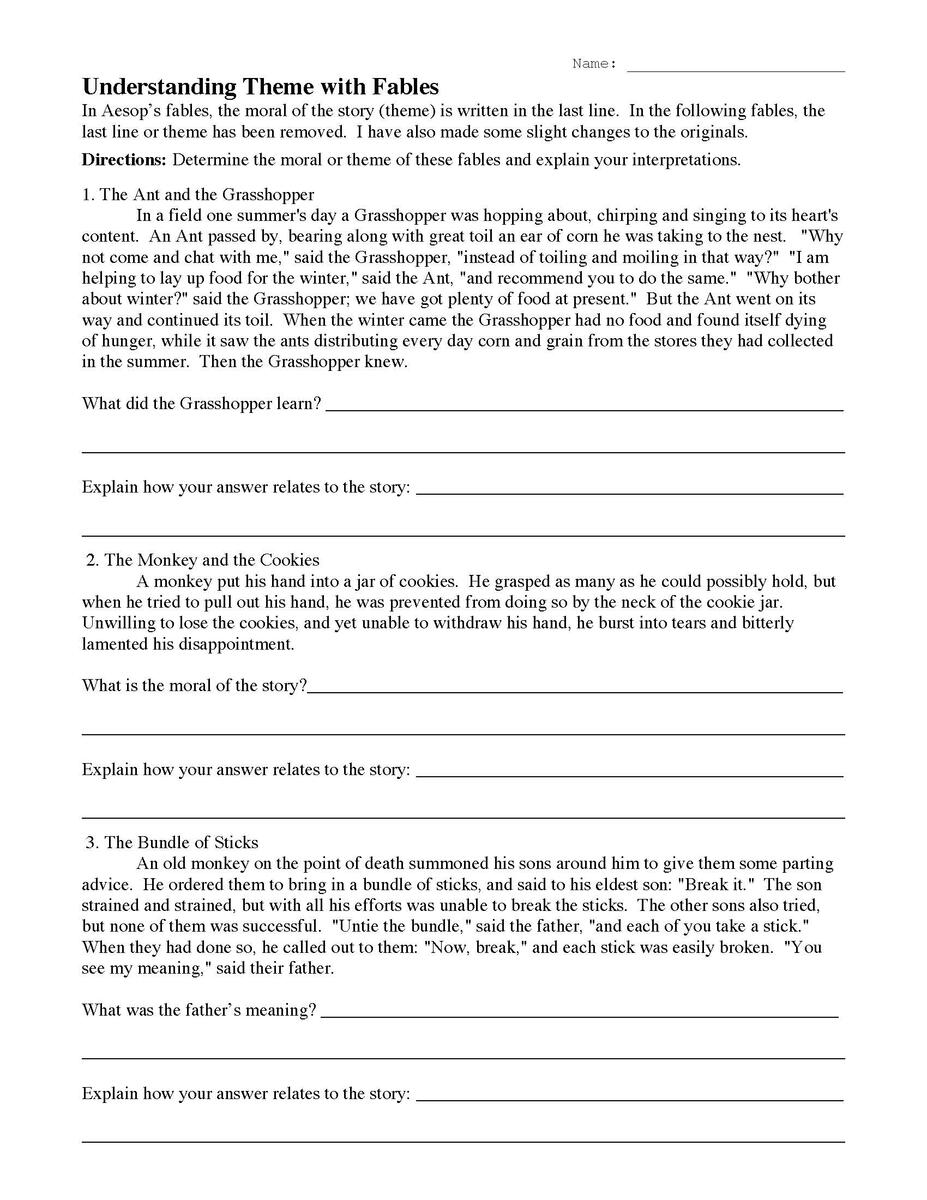 Understanding Theme With Fables 1 Reading Activity FREE Printable Aesop S Children S Fables Worksheets Set 2
