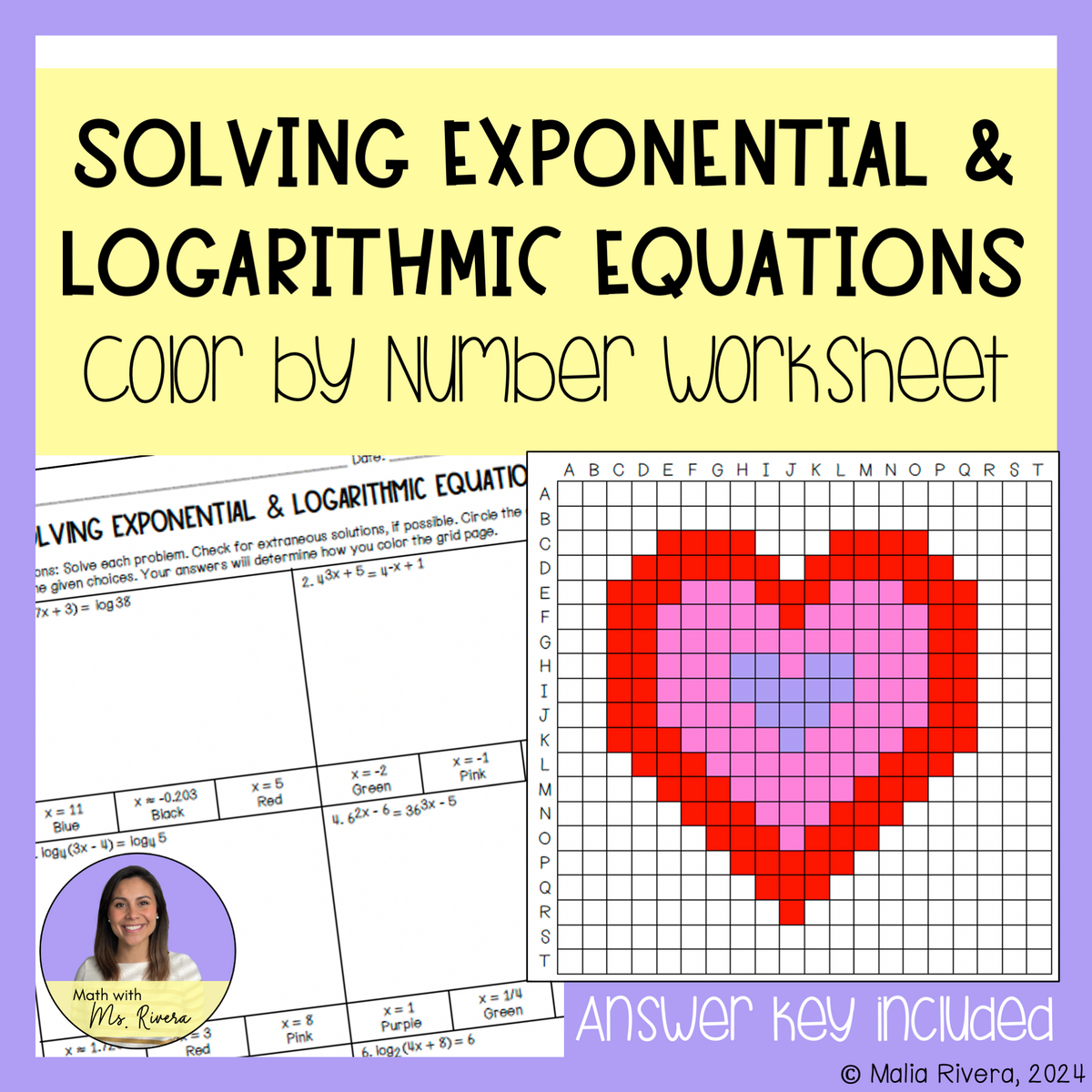 Valentine S Day Solving Exponential Logarithmic Equations Color By Number Worksheet Algebra 2 Made By Teachers