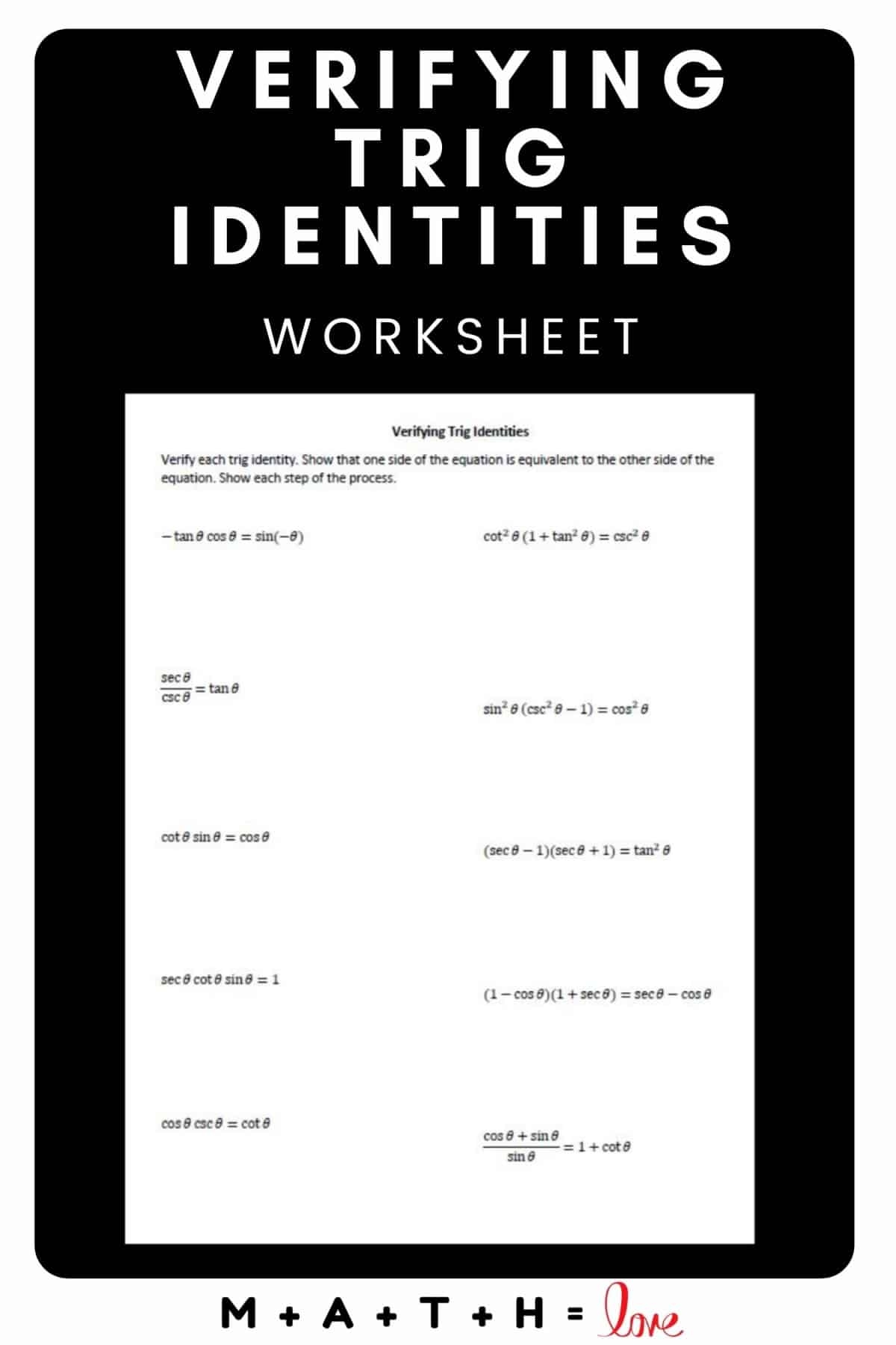 Verifying Trig Identities Worksheet Math Love Verifying Trig Identities Worksheet Math Love