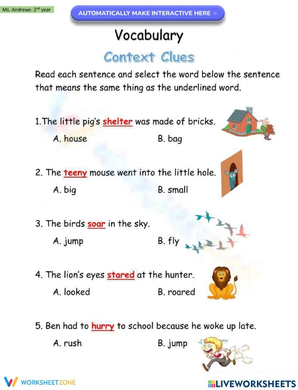 Vocabulary Context Clues Worksheet Worksheets Library Vocabulary Context Clues Worksheet Worksheets Library