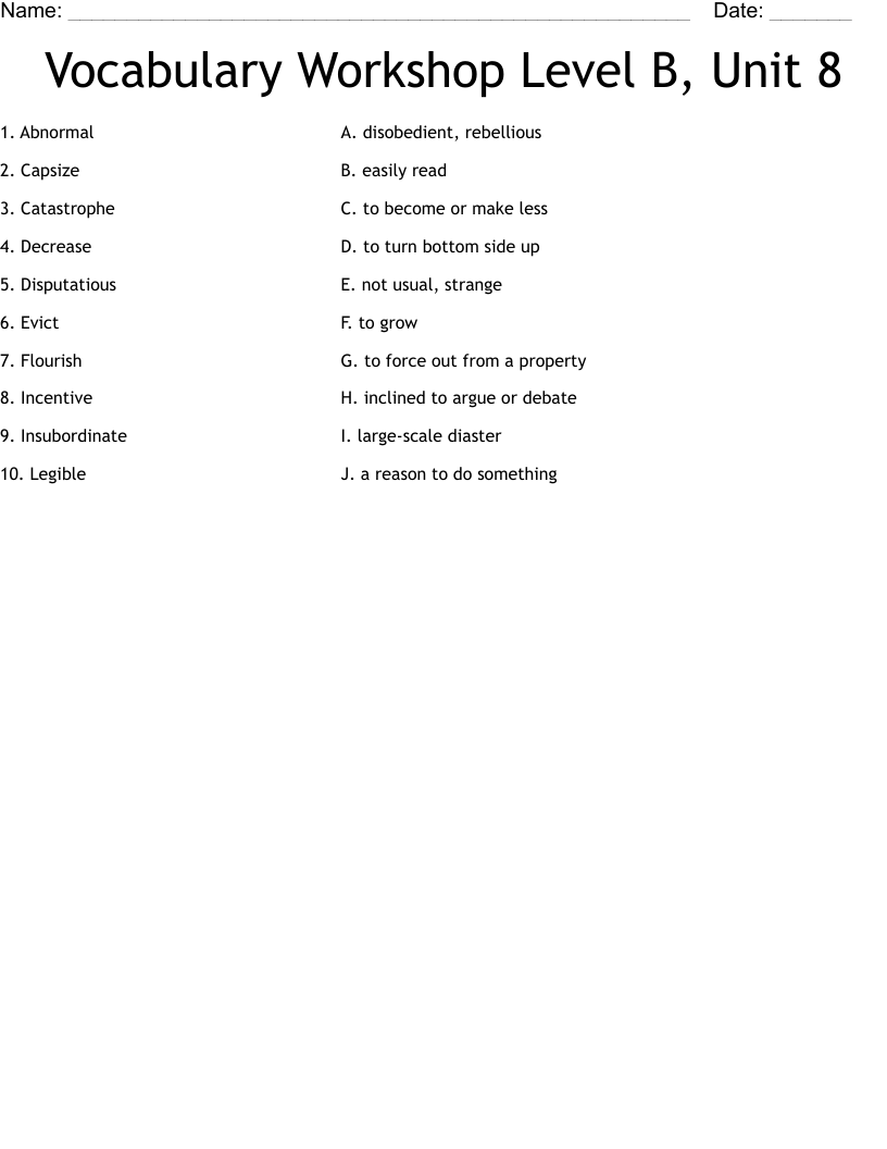 Vocabulary Workshop Level B Unit 8 Worksheet WordMint Sixth Grade Spelling Worksheets Printable Word Lists Vocabulary Practice
