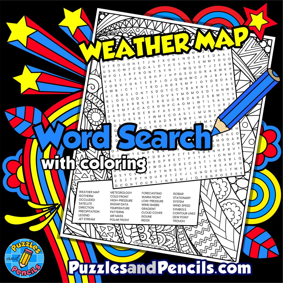 Weather Map Word Search Puzzle With Coloring Weather Wordsearch Made By Teachers