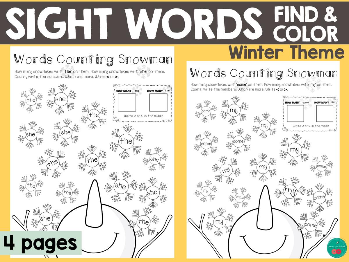 Color By Sight Word Winter Kindergarten Worksheets The Keeper Of The Memories