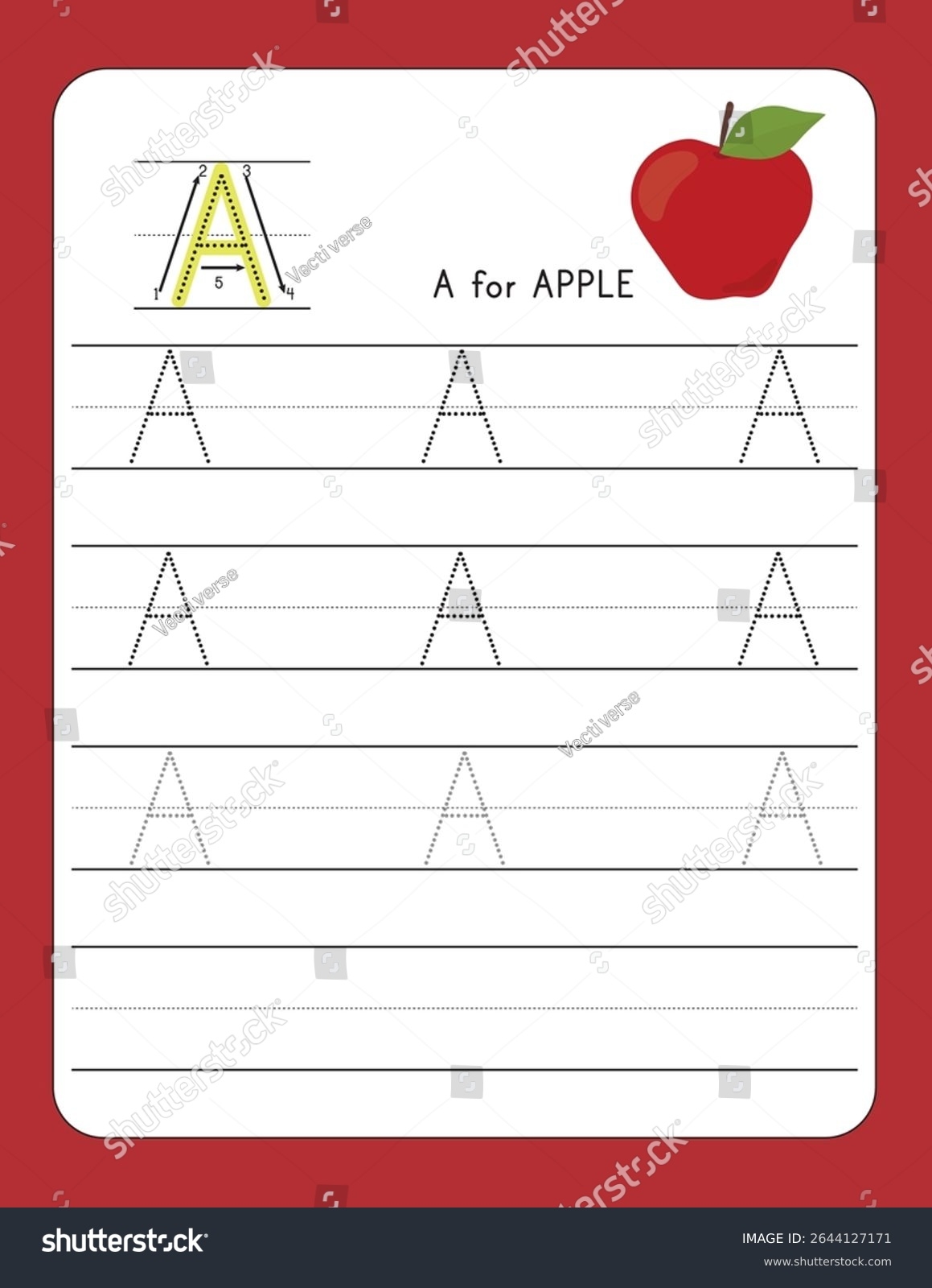 Writing Practice Letter Apple Printable Worksheet Stock Vector Royalty Free 2644127171 Shutterstock