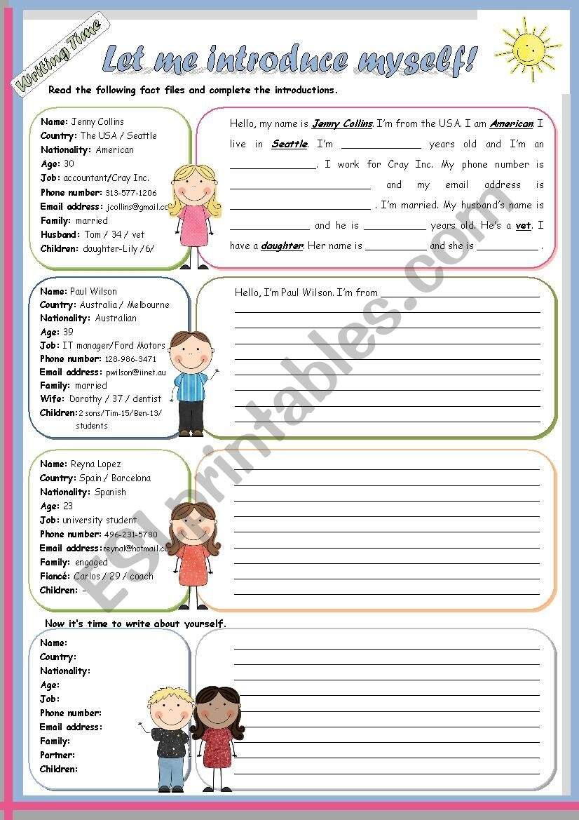 Writing Time Series Let Me Introduce Myself Adult Characters ESL Worksheet By Cica27