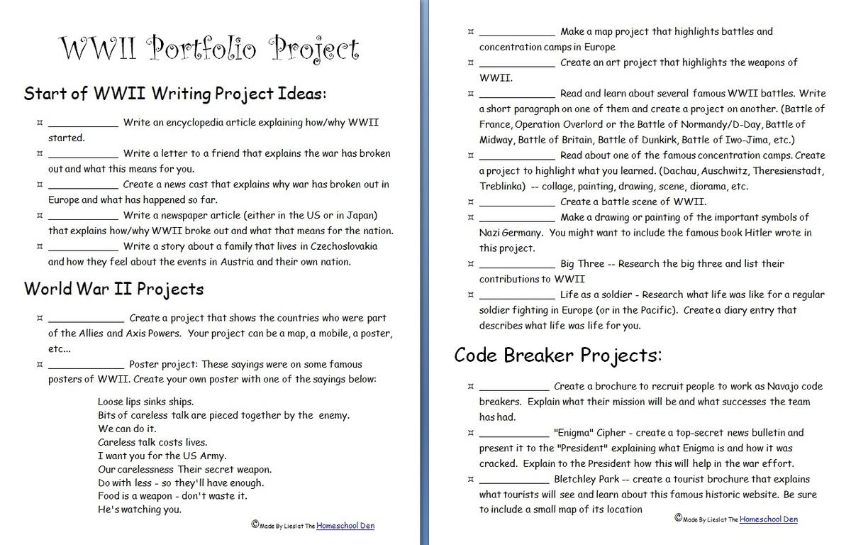 WWII Portfolio Project Homeschool Den