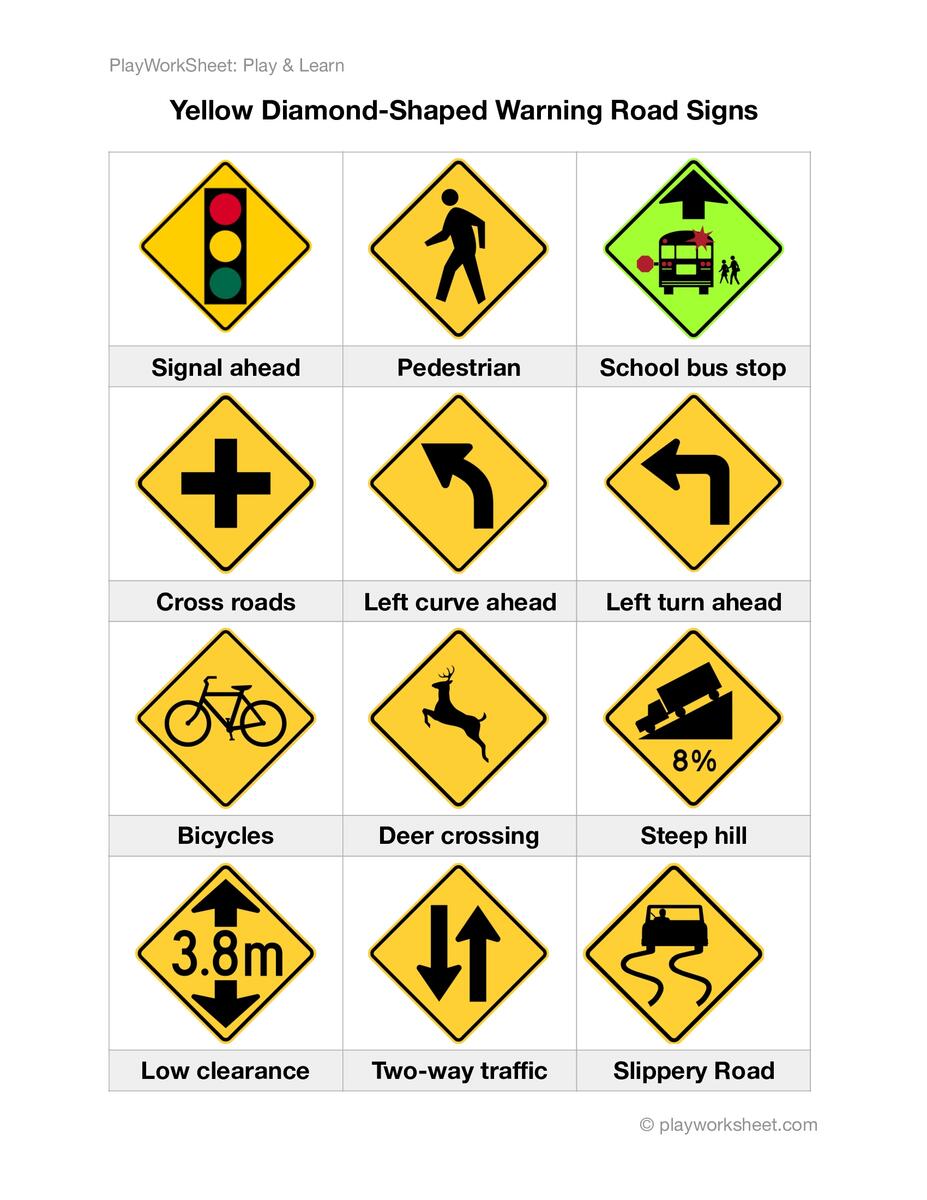 Yellow Diamond Shaped Warning Road Signs Free Printables For Kids Yellow Diamond Shaped Warning Road Signs Free Printables For Kids